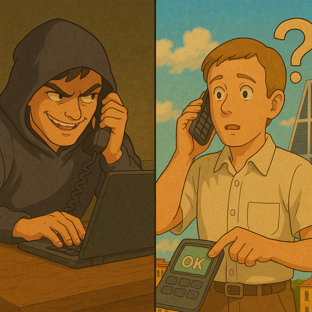 Illustration of a hacker attempting to scam an unsuspecting user